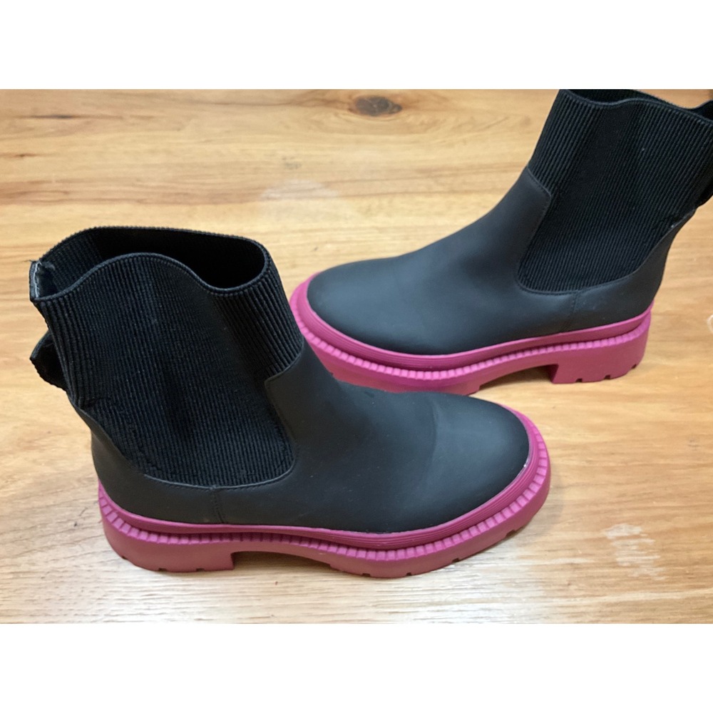 Carvela Black Pink Lug Sole Sock Ankle Boots Size 38 Chelsea Chunky Platform